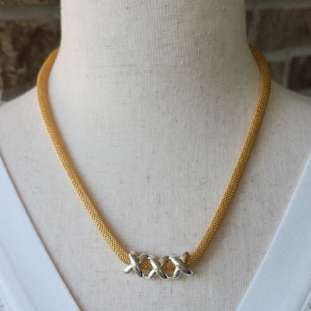 Gold and Silver Dainty Hollow Mesh Tube Necklace